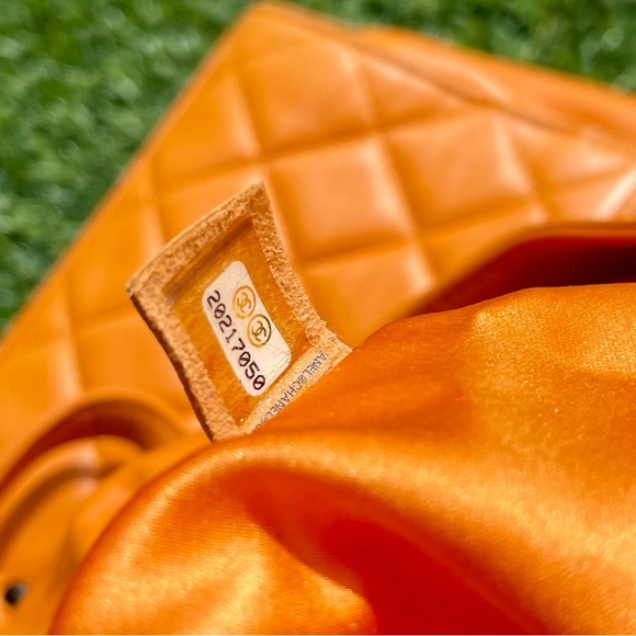 NEW! CHANEL Lambskin Quilted Jumbo Grocery Drawstring Shopping Bag Orange - Picture 7 of 8